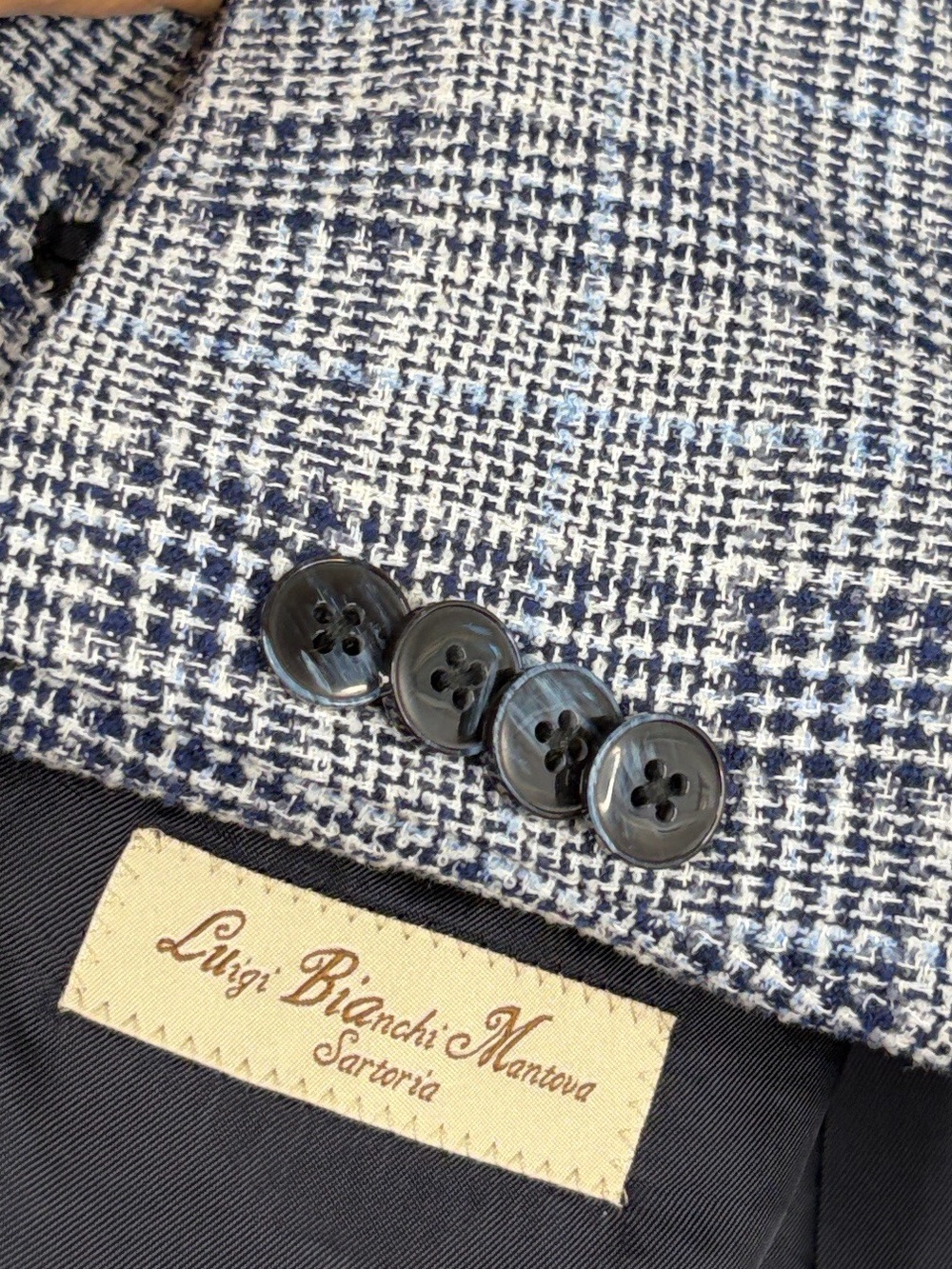 Luigi Bianchi Mantova Sport Coat Mens 44S Gray Blue Plaid Wool Cotton LBM 1911
